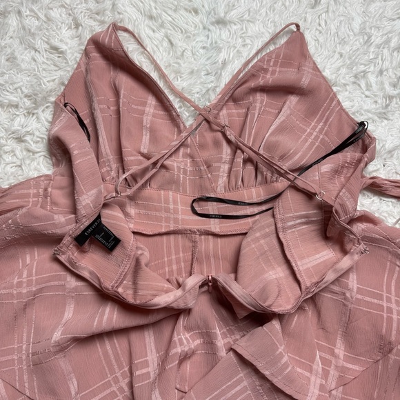 Dusty Pink Romper | Frilly Mini Dress Spaghetti Straps V-Neck | Coquette - Picture 5 of 11